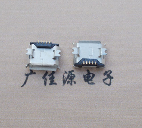 厦门Micro USB 5PIN接口,B型垫高0.9mm鱼叉脚贴片雾锡卷边